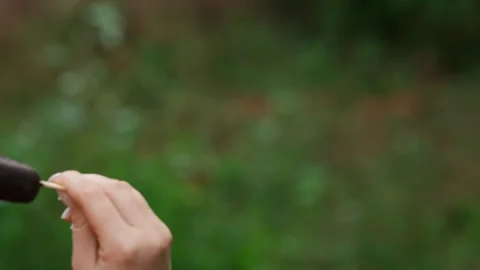 Took a bite of the ice cream on a stick, popsicle Stock Footage 280582477