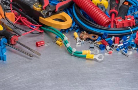 Tool and accessories for engineering electrical work Stock Photos