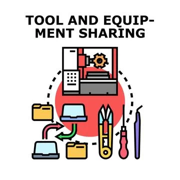 Tool and equipment sharing digital collaboration concept Stock Illustration