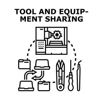 Tool and equipment sharing digital collaboration concept Stock Illustration