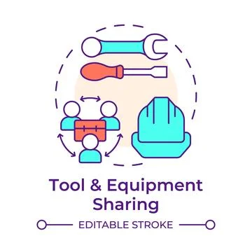 Tool and equipment sharing multi color concept icon Illustrazione stock