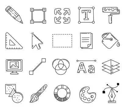 Tool application interface set in outline line art Stock Illustration