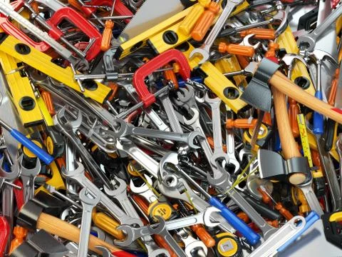 Tool background. Heap of different tools. Workshop. Stock Illustration