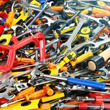 Tool background. Heap of different tools. Workshop. Stock Illustration