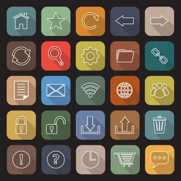 Tool bar line flat icons with long shadow Stock Illustration