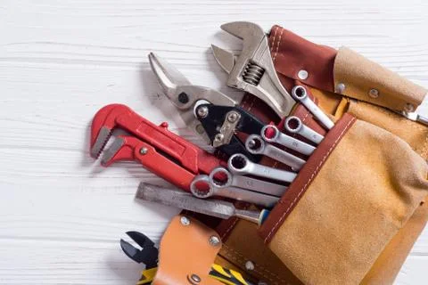 Tool belt with hand tools Stock Photos