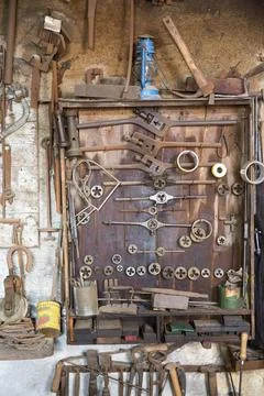 Tool board with tools for threading Stock Photos