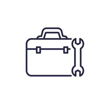 Tool box and wrench line icon Stock Illustration