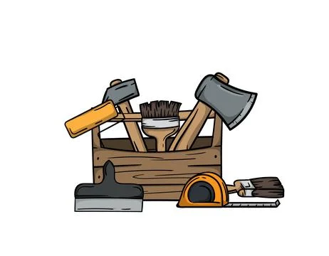 Tool box, brush, tape measure and spatula Stock Illustration