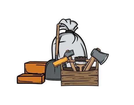 Tool box, building materials and bricks Stock Illustration