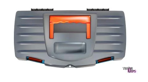 Tool box grey and orange color, top view realistic isolated Stock Illustration