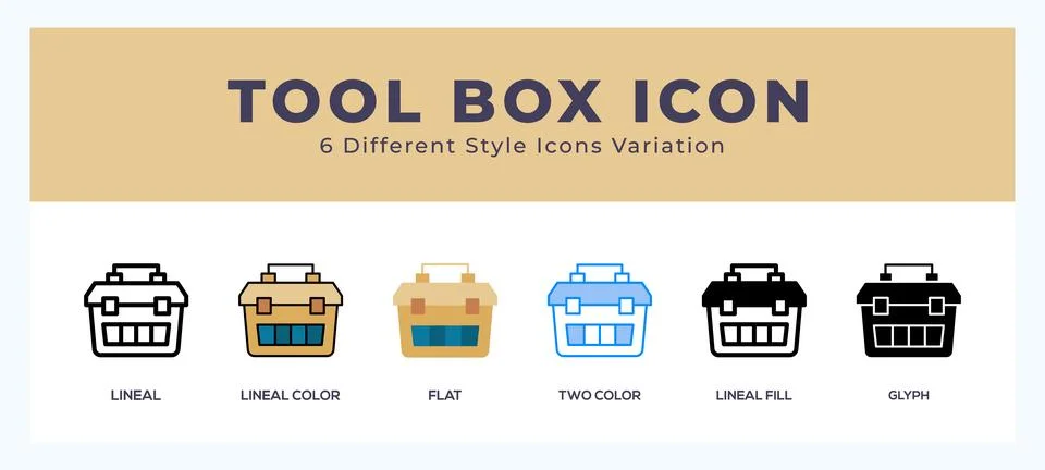 Tool box icon set with different styles. Design elements for logo. Vector i.. Stock Illustration