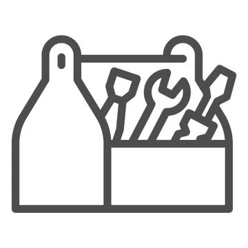 Tool box line icon, house repair concept, Wooden toolbox sign on white Ilustración de archivo