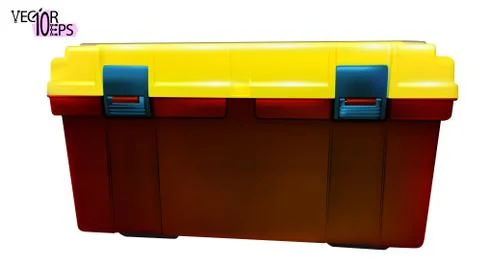 Tool box red and yellow color, side view realistic isolated Stock Illustration