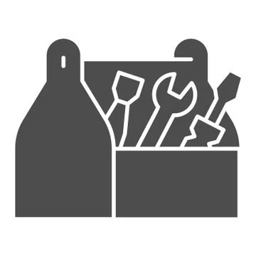 Tool box solid icon, house repair concept, Wooden toolbox sign on white イラスト素材