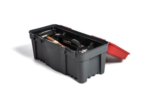 Tool box with working tools on a white background. DIY theme Stock Photos