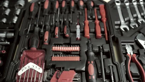 Tool boxes, engine maintenance kits. Stock Footage 226721593