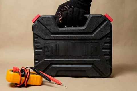Tool case with battery screwdriver and repair accessories Stock Photos