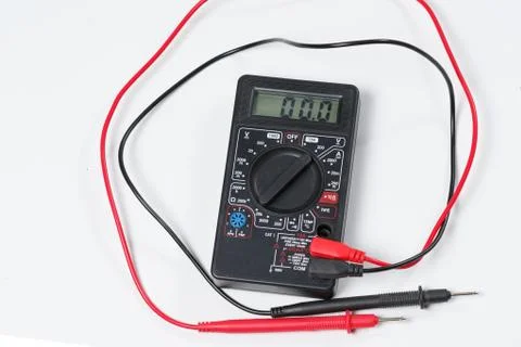 Tool for checking electrical circuits. Digital multimeter on white background Stock Photos
