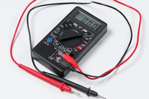 Tool for checking electrical circuits. Digital multimeter on white background Stock Photos