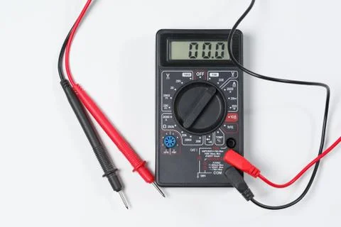 Tool for checking electrical circuits. Digital multimeter on white background Stock Photos
