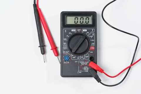 Tool for checking electrical circuits. Digital multimeter on white background Stock Photos