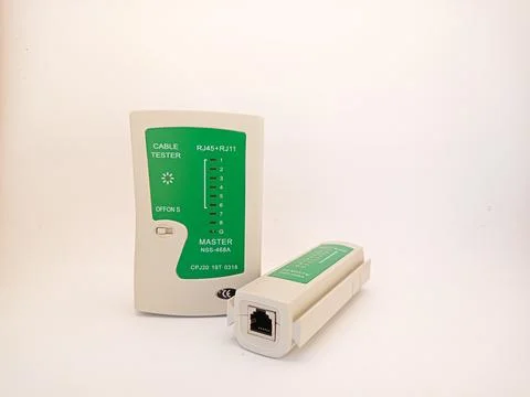 Tool Checking integrity of computer cables with network cable tester, LAN t.. Stock Photos