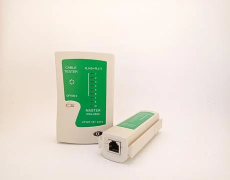 Tool Checking integrity of computer cables with network cable tester, LAN t.. Stock Photos