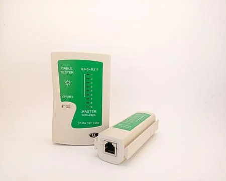 Tool Checking integrity of computer cables with network cable tester, LAN t.. Stock Photos