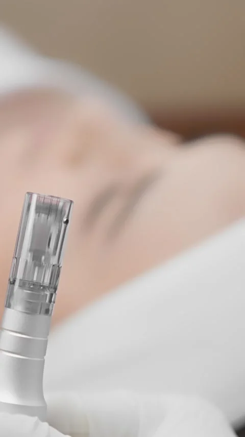 Tool for close-up action mesotherapy. An innovative skincare method that Stock Footage 267015274
