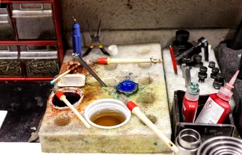 Tool desk in a factory Stock Photos