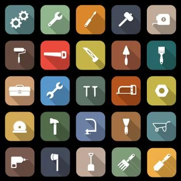 Tool flat icons with long shadow Stock Illustration