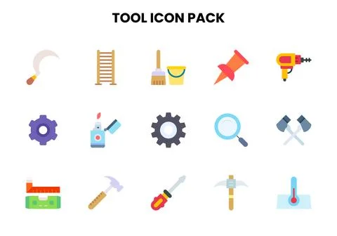 Tool Flat Set Icons Pack Stock Illustration