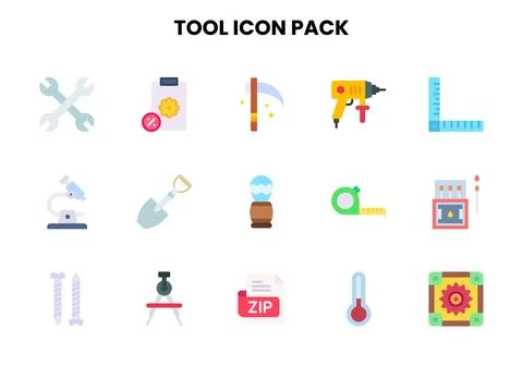 Tool Flat Set Icons Pack Stock Illustration