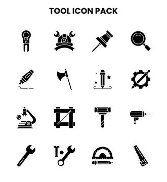 Tool Glyph Collection Icons Pack Ilustración de archivo