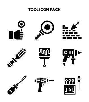 Tool Glyph Collection Icons Pack Stock Illustration