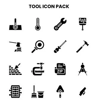 Tool Glyph Design Icons Pack Stock Illustration