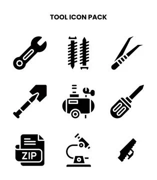 Tool Glyph Scalable Icons Pack Stock Illustration