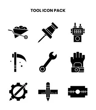 Tool Glyph Scalable Icons Pack Stock Illustration