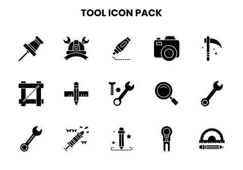 Tool Glyph SVG Icons Pack Stock Illustration