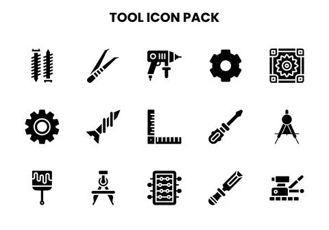 Tool Glyph UI Icons Pack Stock Illustration