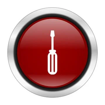 Tool icon, red round button isolated on white background, web design illustra Stock Illustration