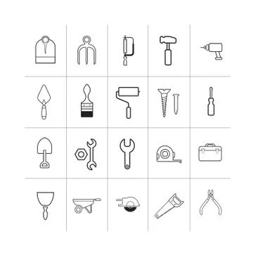 Tool icon set in black Stock Illustration