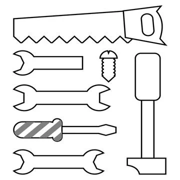 Tool icon set. Collection of household utensils icons in line style. Stock Illustration