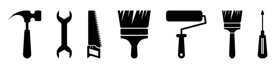 Tool icon set. Construction tools. Instrument symbol or pictogram illustration Illustrazione stock