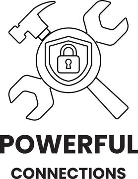 Tool icons encircle a shielded lock Illustrazione stock