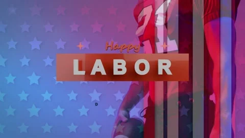 Tool icons entering sides starting banner sliding tiles forming LABOR DAY Vídeo Stock 340674665