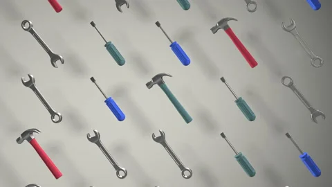 The tool kit includes a hammer wrench screwdriver. The pattern. Rotation. Realis Stock Footage 152922416