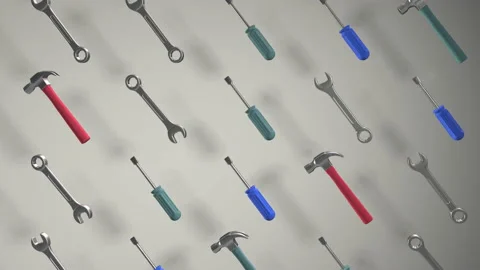 The tool kit includes a hammer wrench screwdriver. The pattern. Rotation. Realis Stock Footage 152923140