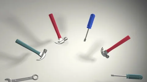 The tool kit includes a hammer wrench screwdriver. The pattern. Rotation. Realis Video stock 152930452